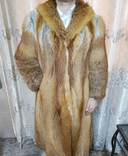 Vintage Luxury genuine Fire platinum gold fox fur hooded long coat M 10 40