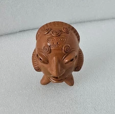 Inca Head Flute Ocarina Folk Art Clay Pottery Figurine Wistle Labeled Ecuador