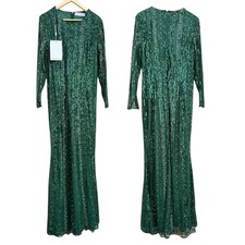 MAC DUGGAL 93874 emerald green dress 14 W Long Sleeve Beaded NWT NEW