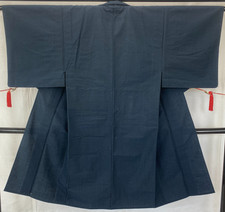 Japanese Vintage Kimono Silk Navy No Lining Traditional Authentic Length 48 in