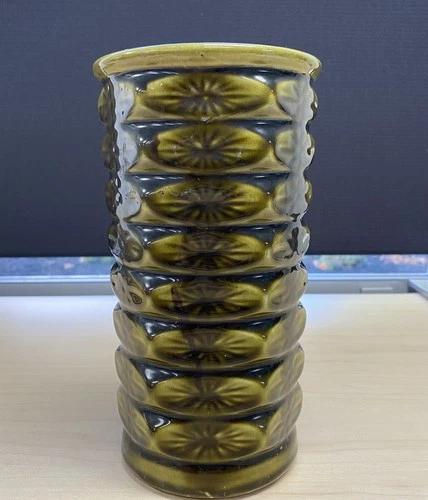 Vintage McCoy USA Floraline Atomic Starburst Vase 1960s Avocado Green #400