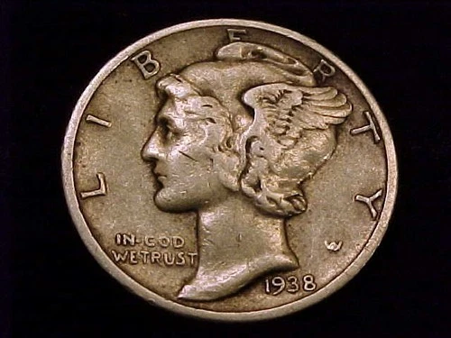 1938-S  Mercury Dime, Very Fine to Extra Fine Grade.