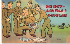 c1940's Military Postcard, WWII Comic Linen, Humorous Patriotic Soldier Era