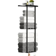 Towel Racks for Bathroom, 3 Tier Metal Towel Holder, with Shelf & 6 Ho