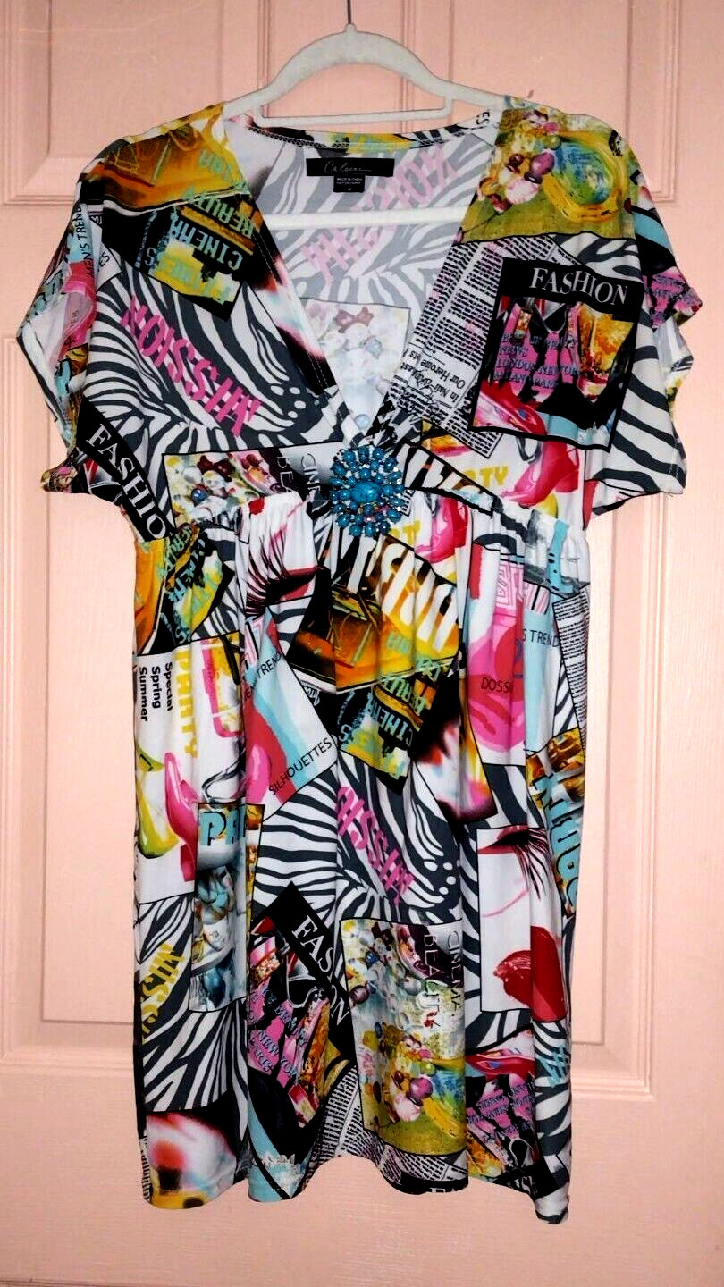 Calessa Multi Color Medium Polyester Short Sleeve… - image 1