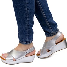 Ladies Women Open Toe Slip On Mid Heel Wedge Hook And Loop Casual Summer Sandals