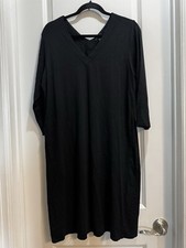 J Jill WeareverCollection Black PleatedBack Vneck3/4 SleeveDress Slide Pockets M