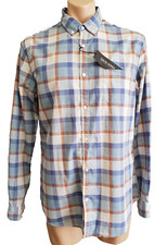 BNWT Mens Sz S David Jones Brand Blue Tan White Long Sleeve Smart Check Shirt