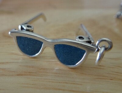 Sterlingsilber 3D 28x8mm beweglich blau Sonnenbrille Brille Anhänger