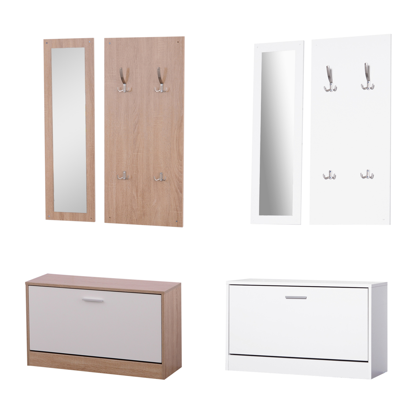 Arredo Ingresso Moderno HOMCOM in Legno con Panca Scarpiera e Specchio