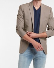 NEW EXPRESS 278 TAN HOUNDSTOOTH SLIM MODERN TECH SUIT JACKET SZ 38R