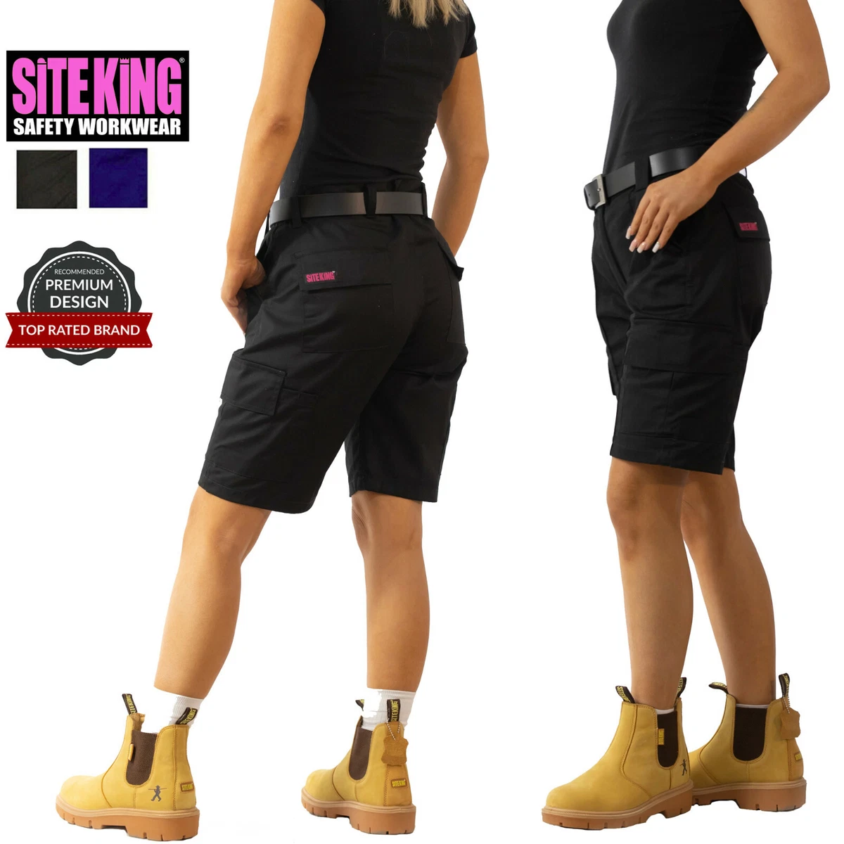 Ladies COMBAT CARGO Work Trousers Size 8 to 20 Short Reg Long in Black or  Navy