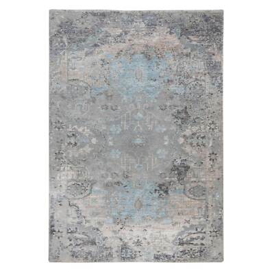 3'x5' Gray Erased Design Wool And Silk Hand Knotted Oriental Rug G58465