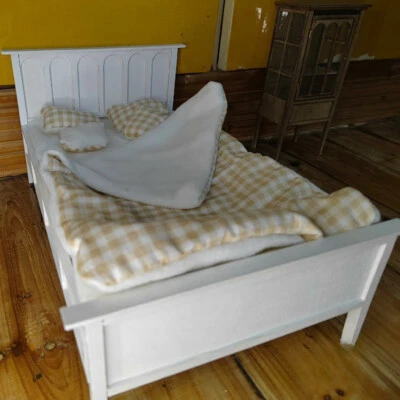 1Set Maßstab 1:6 1:12 Puppenhaus Miniatur Unbemalt Unbearbeitet Holz Bett Möbel - Bild 1 von 4
