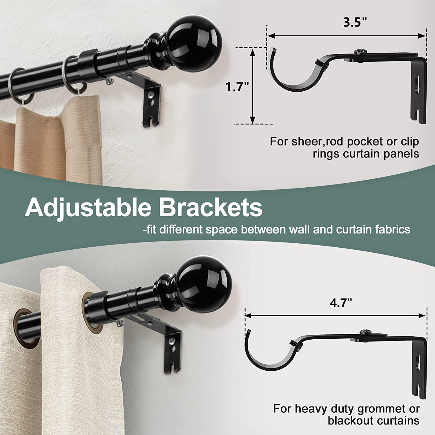 Curtain Rods for Windows 28 to 48 Inch 1 Inch Heavy Duty Metal