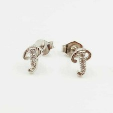 ORECCHINO ALFABETO "P" CORSIVO CON ZIRCONI BIANCHI, IN ARGENTO 925, RODIATO ORO