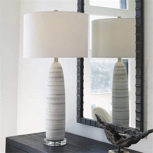 Uttermost Levadia Contemporary Fabric and Metal Table Lamp in Matte White/Gray - Picture 2 of 7