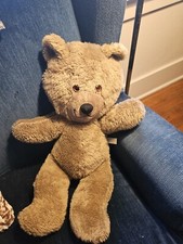 Vintage Brown Teddy Bear Plush Stuffed Animal 17" Gold Eyes Felt Nose 1970s