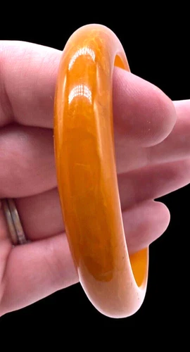 Vintage Bakelite Bangle Bracelet Pumpkin Orange Light Marble Effect 3"