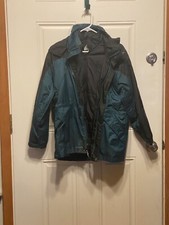 LL Bean Kids 14 16 Winter Coat Green Black Hooded Insulated Work Play Vintage