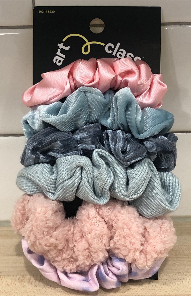 Art Class Girl's Hair Twister Scrunchie 6 Piece Set Blue Pink