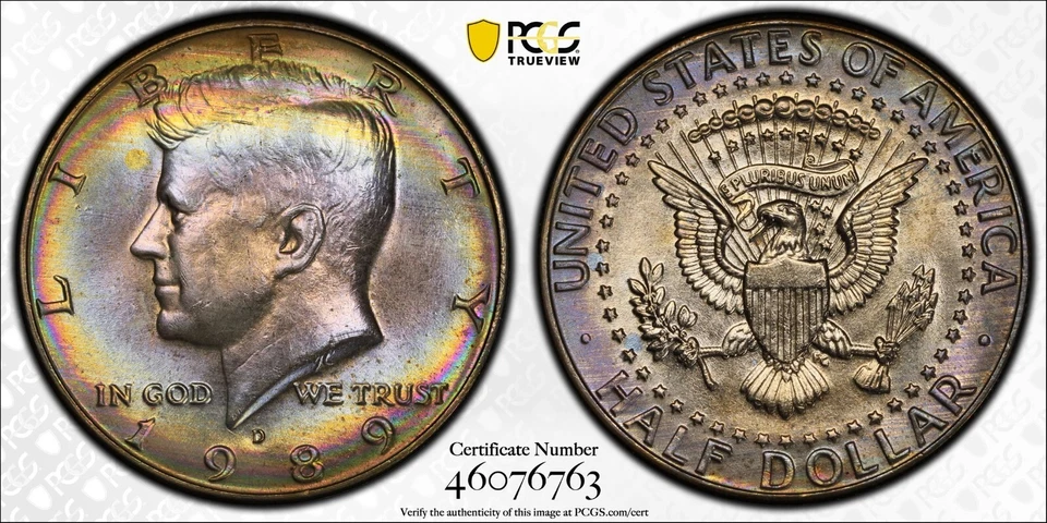 1989-D Kennedy Half Dollar PCGS MS-65 End Roll Toning Album Toned Toning - Image 3 of 4
