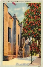 Mission San Gabriel Archangel California Linen Postcard PM Glendale CA Cancel