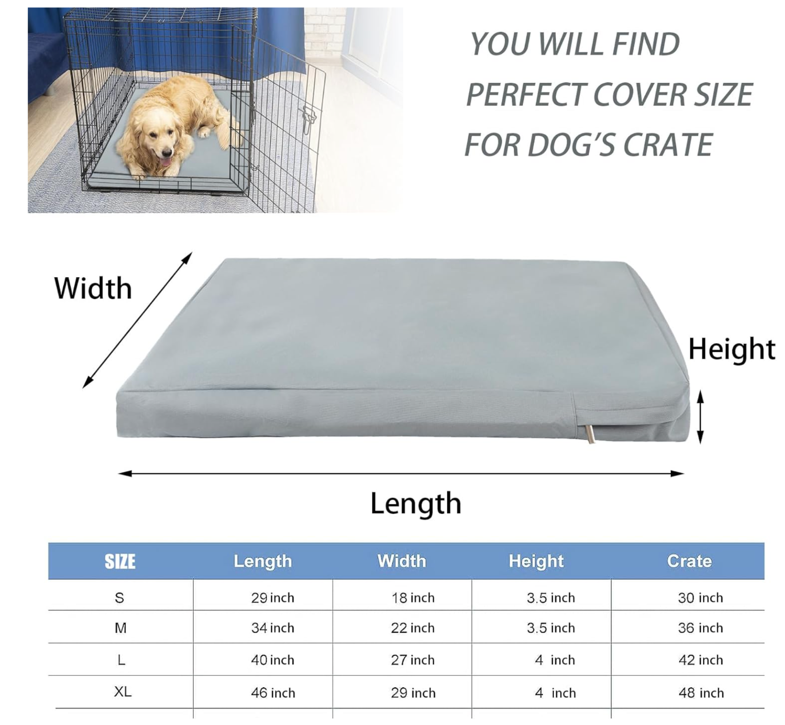 Waterproof Dog Bed Cover Canvas Washable Dog Crate Pad Replacement