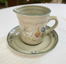 Vtg International Marmalade Creamer Saucer Geese Duck Strawberries Blue Ribbon