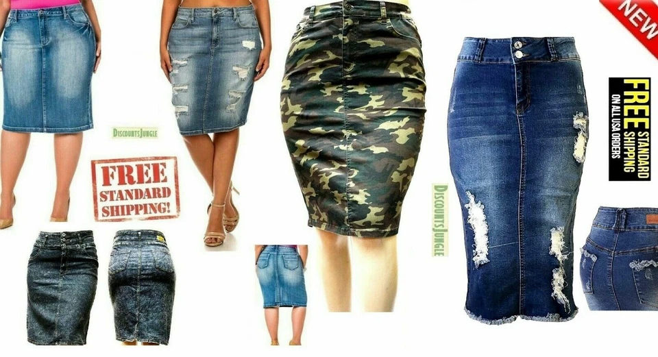 Falda vaquera Jack David para mujer talla grande elástica desgastada y casual   Foto 2 de 4