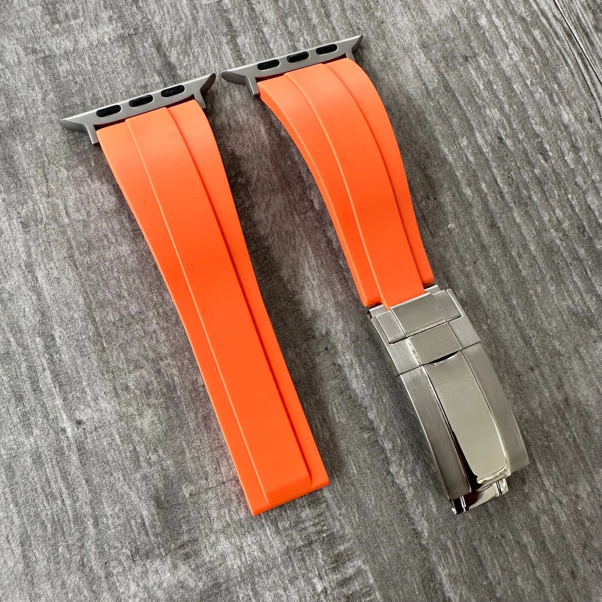 Orange Oysterflex Rubber Deployment Clasp Watch Strap For Apple