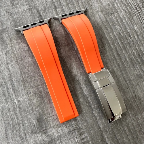 Orange Oysterflex Rubber Deployment Clasp Watch Strap For Apple Watch Ultra 2 3