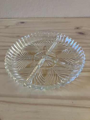 Vintage Clear 3 Section Divided Tray Plate Indiana Glass 259 Fans Sawtooth Edge - Picture 4 of 5