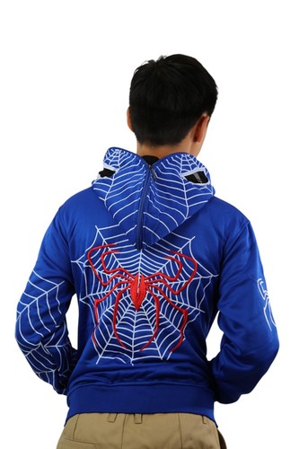 Kids Zip-Up Hoodie Fun Costume Jacket - Black Blue Red Spider Web / Skeleton - Picture 9 of 17
