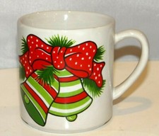 Christmas Mug Holiday Bells Ceramic Cup Pereira Brasil Made in Sao Paulo Brazil
