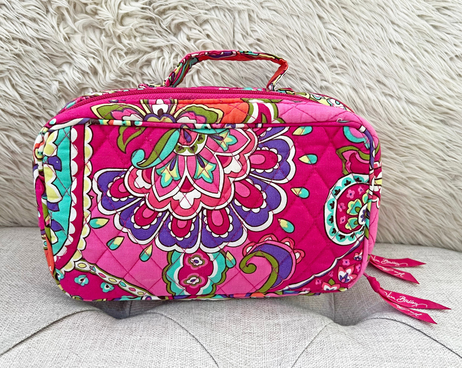 Vera Bradley Cosmetic Travel Bag Pink Teal Magenta Paisley Makeup 9x6x3