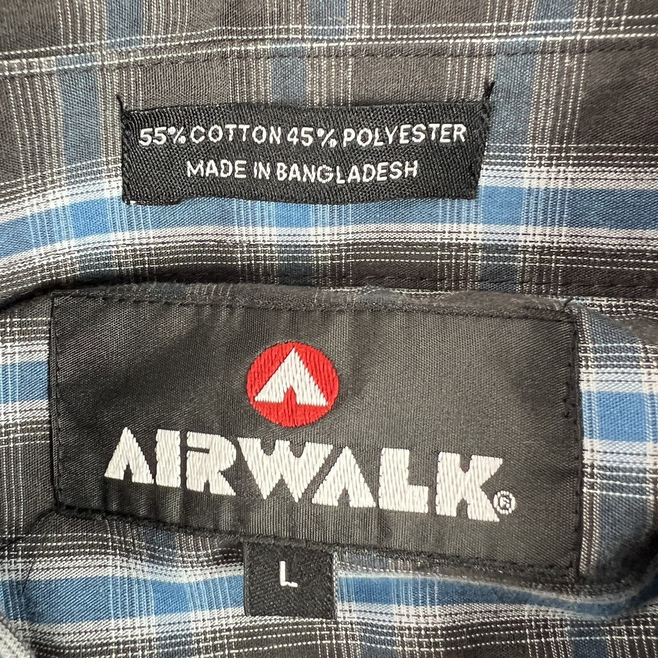 Airwalk Shirt Blackwatch Plaid Mens Large Cotton Blend Roll Tab Sleeve