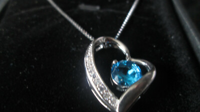 SILVER 925 NECKLACE WITH BLUE STONE HEART PENDANT J ROSEE BOXED