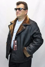 Men 100% REAL SHEEPSKIN SHEARLING LEATHER Car Coat Jacket Bomber S-5XL, BLACK