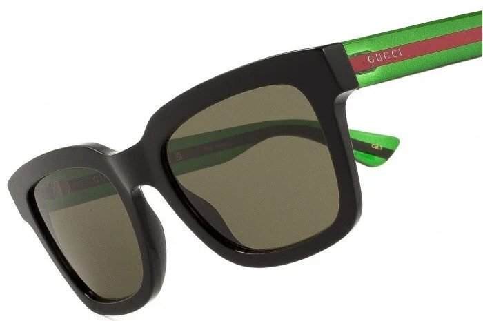 Gucci GG0003SN 002 Square Sunglasses Gradient Black Green/Red Signature Accents Gucci Men main image 3