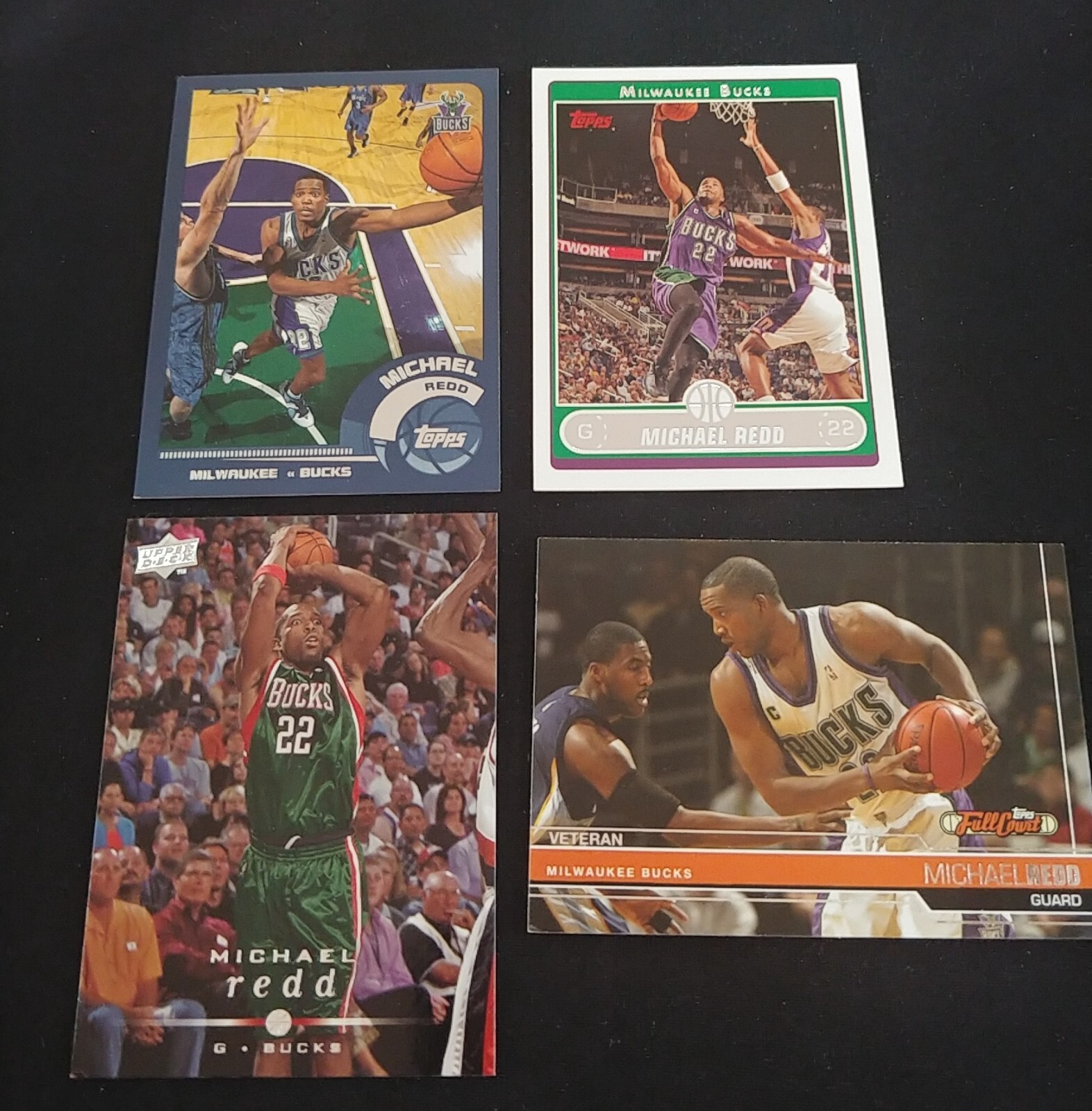 LOT OF 4 NBA BASKETBALL CARDS - MICHAEL REDD - MILWAUKEE BUCKS - UD - TOPPS