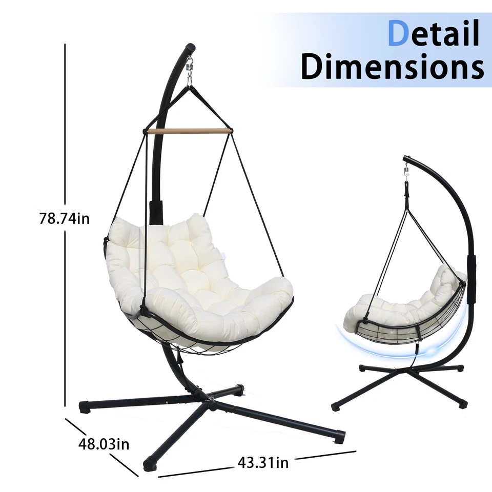 Huevo Hamaca Cesta Silla Colgante Columpio Cojín Resistente a los UV con Soporte Foto 4 de 4