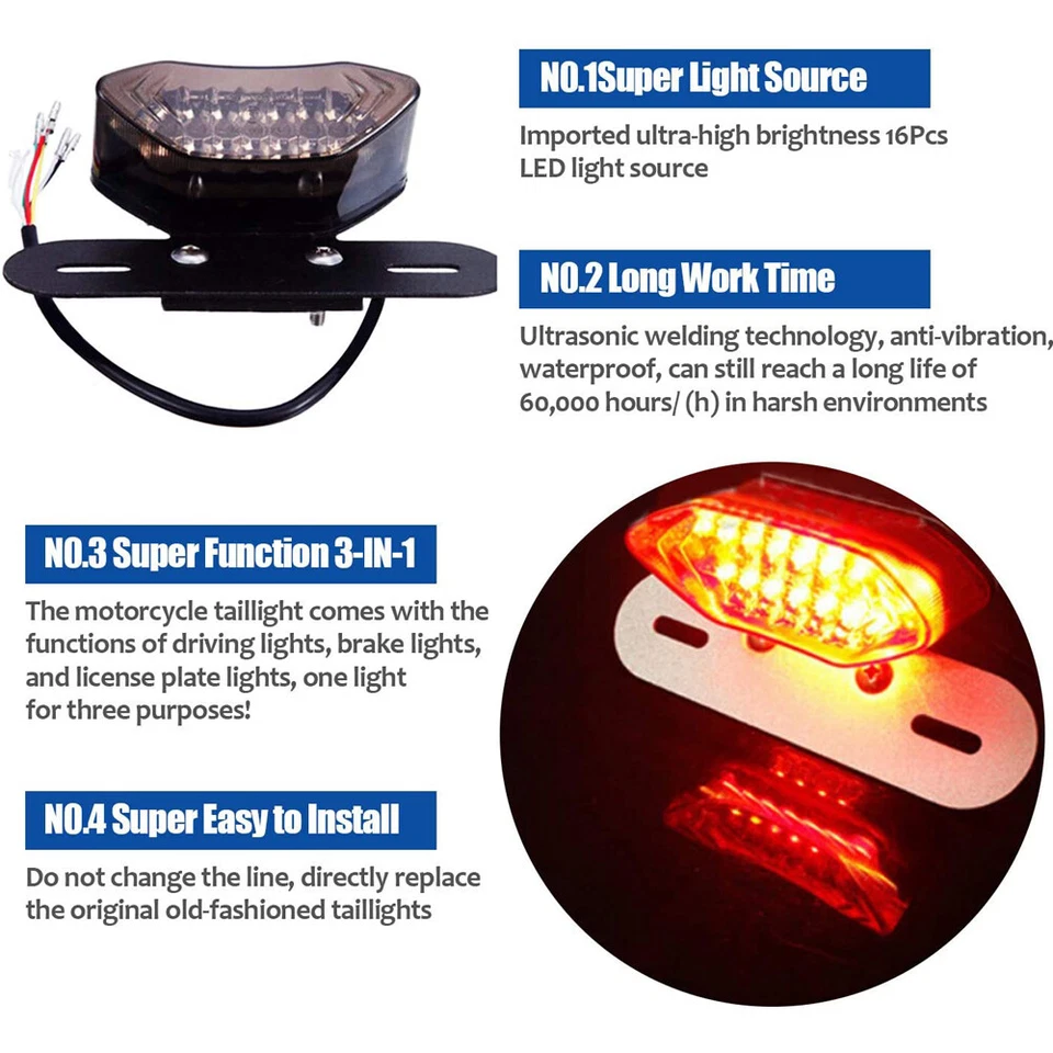 Motorcycle LED Turn Signals Brake Stop Light License Plate Integrated Tail Light - Image 3 of 4