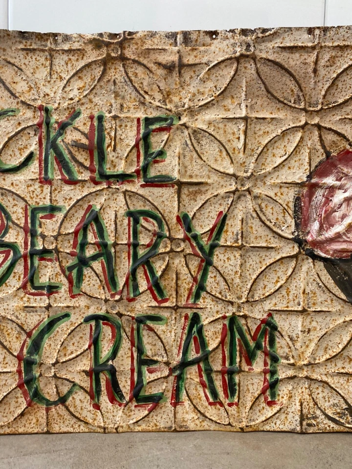 🔥 Antiguo letrero pintado de helado de arándano arte popular americano primitivo primitivo americano Foto 4 de 4