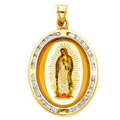 14K Gelbgold Guadlupe Zirkonia religiöser Anhänger für Kette
