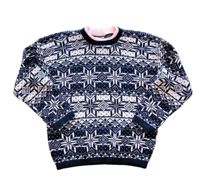 Vintage Gitano Womens Med Pink Black Fair Isle Snowflake Knit Sweater