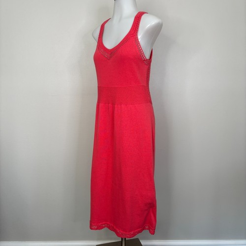 Dakini Dress Small Coral Pink Knit Crochet V-Neck Sleeveless Women's NWT - Picture 3 of 8