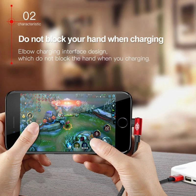 BASEUS ELBOW USB Braided Charger Data Sync Cable For iPhone 7 8 X XS 11 12 13 14 - Image 4 of 4