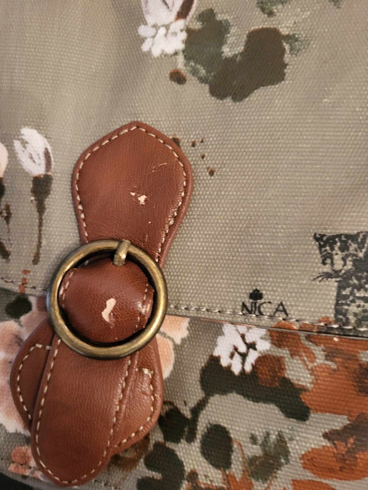 Brand new NICA Brown Floral Vegan Cotton & PU Leather Satchel bag eBay