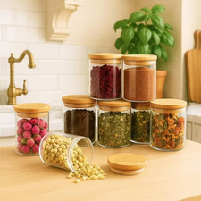 12 PCS Glass Spice Jars Spices Storage Herbs Tea Coffee Rice - Bamboo Lid